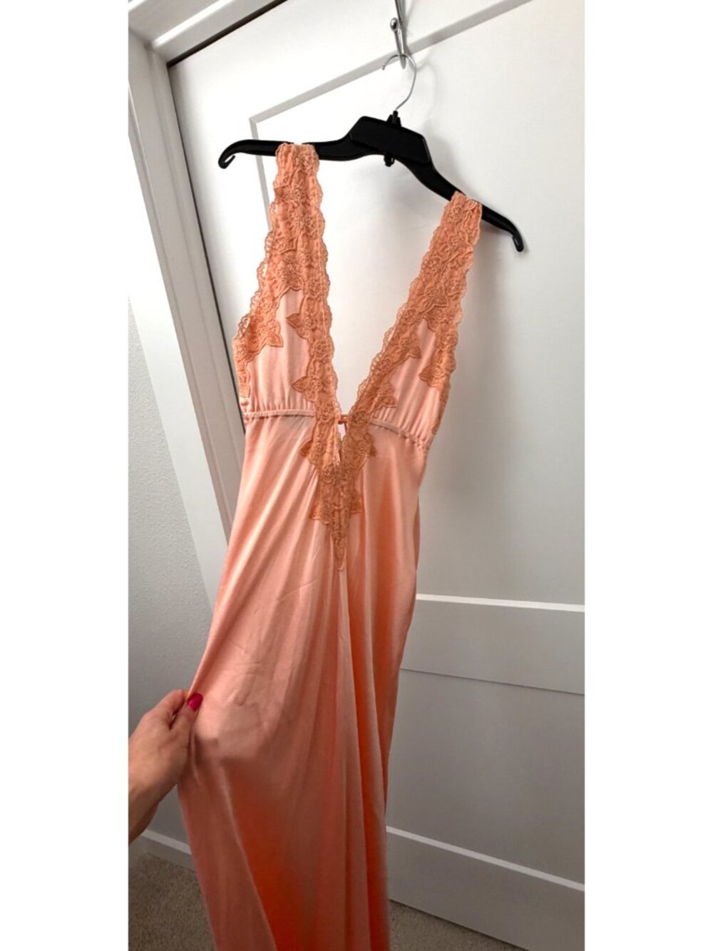 Rumored Maxi Dress M Bright Sweetheart Peach Satin High Venice Cut Out Long NWT - Picture 7 of 11